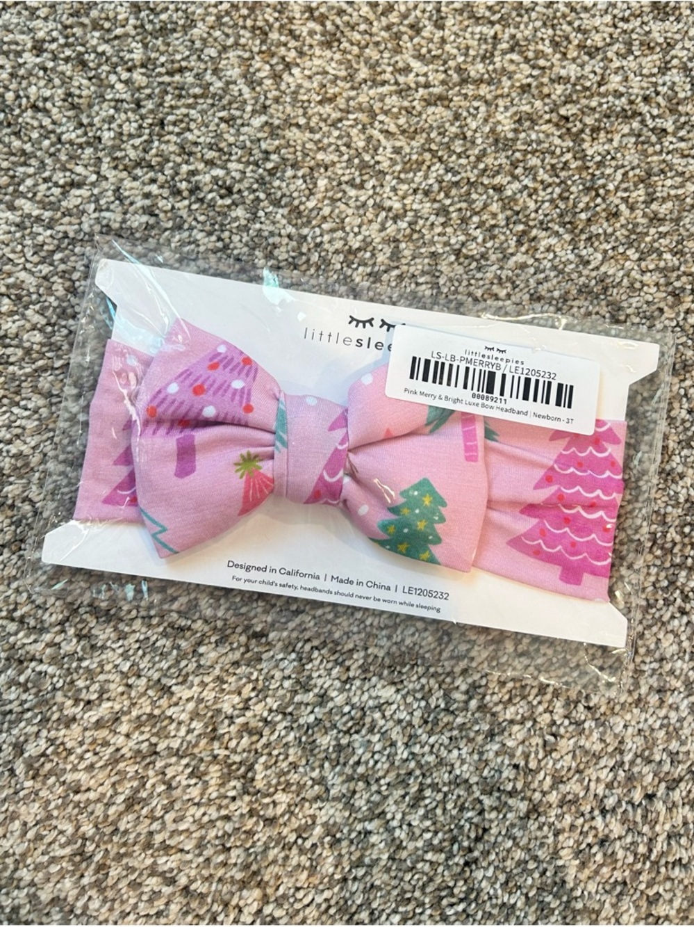 Little Sleepies Pink Merry & Bright Luxe Bow Headband